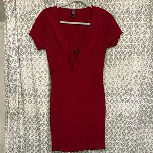 Alya Red Ribbed Mini Dress